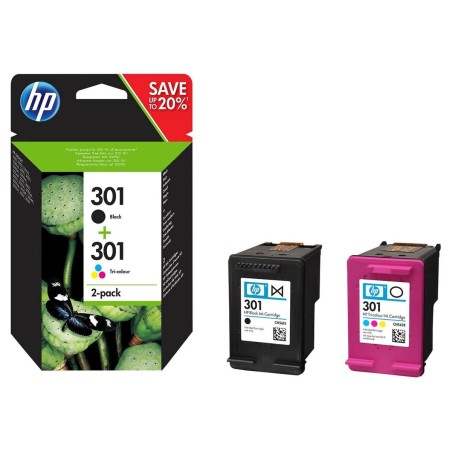 HP 301 Pack de 2 Cartouches d'encre Noir et Trois Couleurs Authentique (N9J72AE)