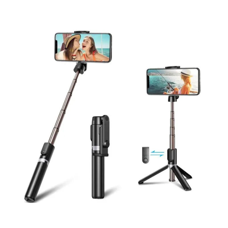 PERCHE SELFIE TREPIED AVEC TELECOMMANDE AMOVIBLE SANS FIL NOIR