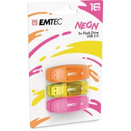 Clé USB EMTEC C410 Neon – Pack 3 x 16 Go