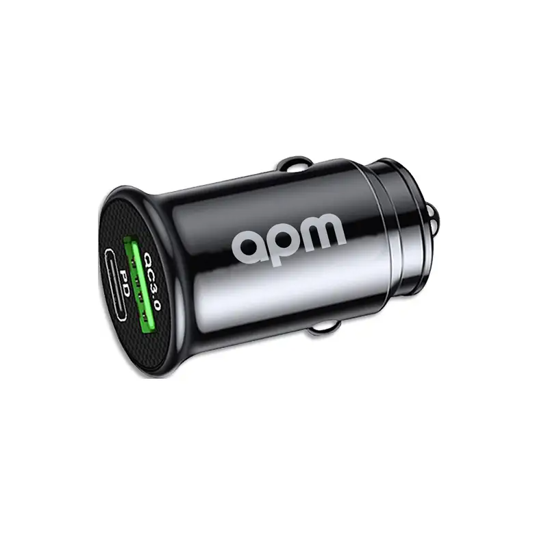 Chargeur Allume-Cigare APM – 38W, USB-A / USB-C + 2 câbles (C/C + A/L), Noir