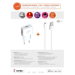 CHARGEUR MURAL 2,4A + CABLE...