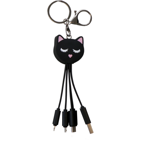 Câble 3 en 1 USB A/micro USB & USB C & Lightning 0.15m Chat Yello Koko