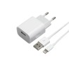 CHARGEUR SECTEUR 1 USB 2.4A BLANC + CABLE LIGHTNING MFI 2M BLANC