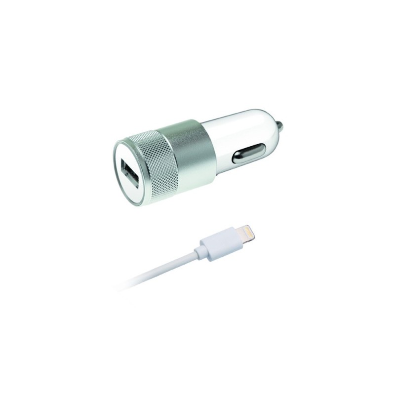 CHARGEUR ALLUME CIGARE 1 USB / 2.1A BLANC + CABLE LIGHTNING MFI 1M BLANC