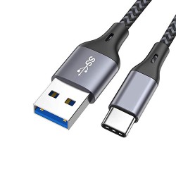 CABLE USB 3.0 A/TYPE-C RENFORCE NYLON GRIS SIDERAL 1M
