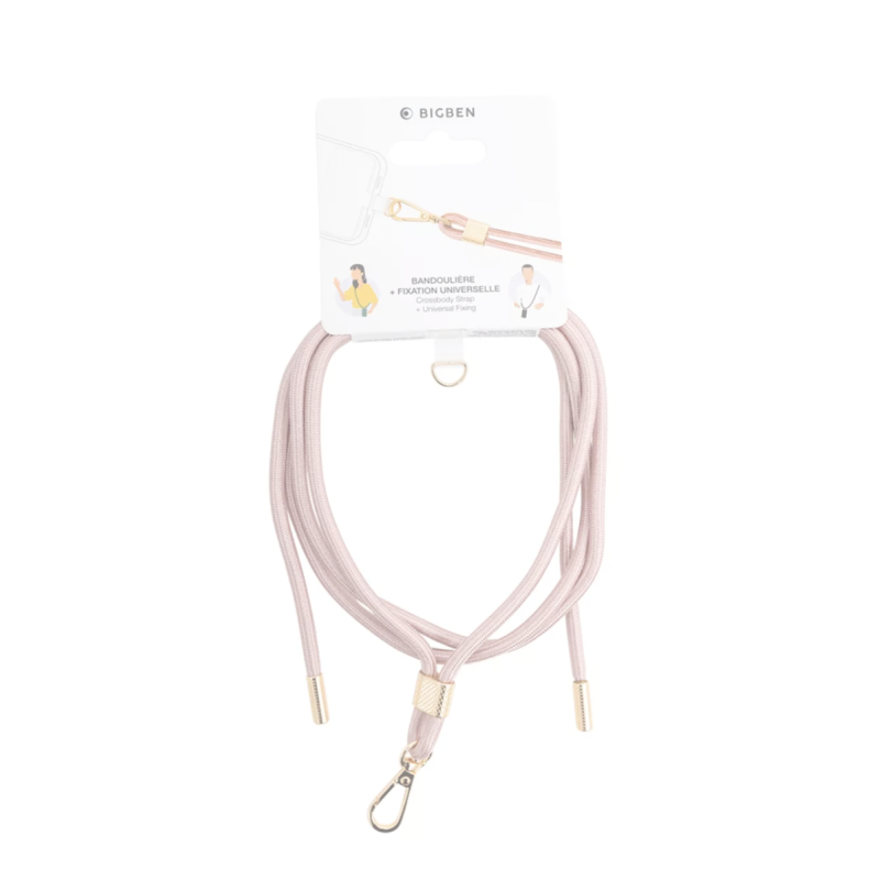 Bandoulière Téléphone Universelle - Cordon Rose avec Détail Gold - Bigben Connected