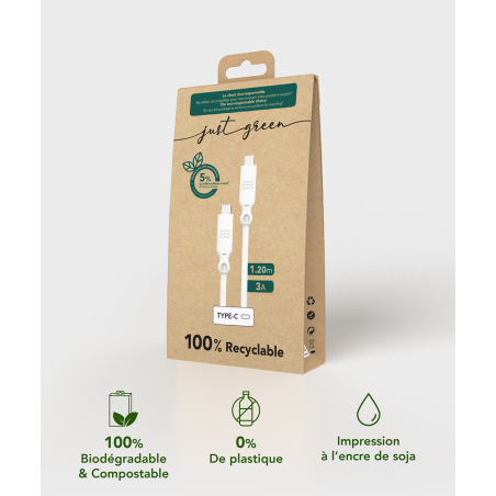 CABLE USBC/C 1,2 M ECO BLANC