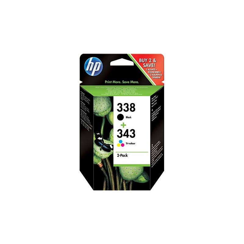 Pack de 2 Cartouches d'encre HP 338/343 Noire + Couleurs Authentiques (SD449EE)