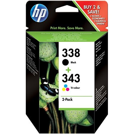 Pack de 2 Cartouches d'encre HP 338/343 Noire + Couleurs Authentiques (SD449EE)