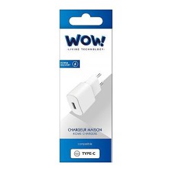 Chargeur maison USB C PD 20W Power Delivery Blanc WOW