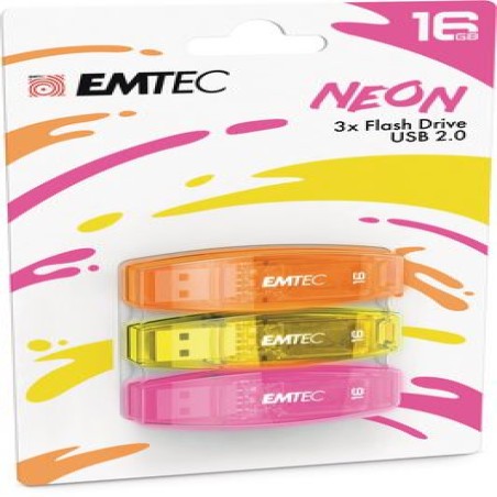 Emtec USB 2.0 C410 Neon 16Gb 3Pk Neon