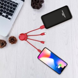 Xoopar - OCTOPUS Recyclé - Câble Multi Rouge - USB - USB-C - micro-USB - câble multiconnecteur