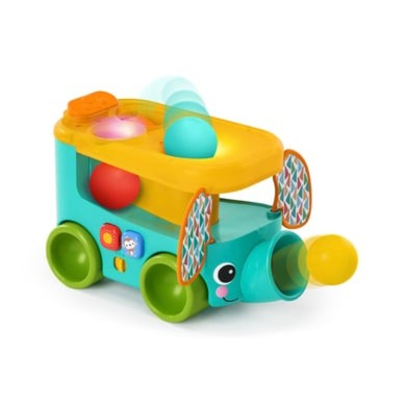 Bright Starts – Jouet de jeu Pop & Roll Safari Bus avec éléphant lanceur, pour bébé à ramper, dès 6 mois