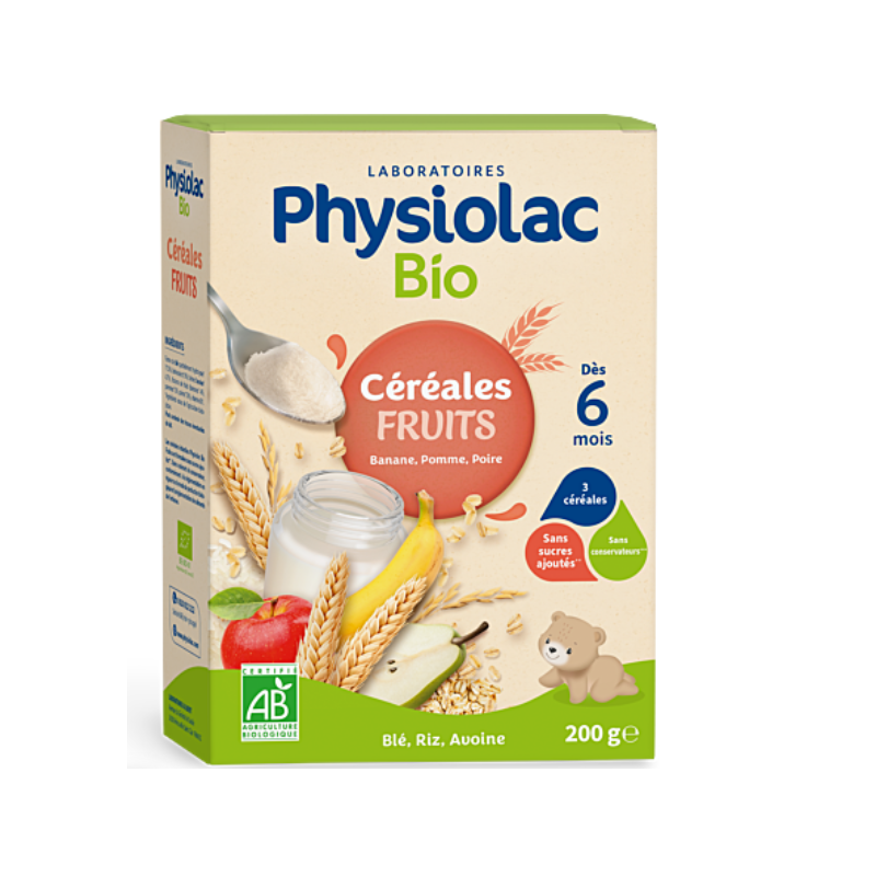 Physiolac Céréales Fruits bio 200g