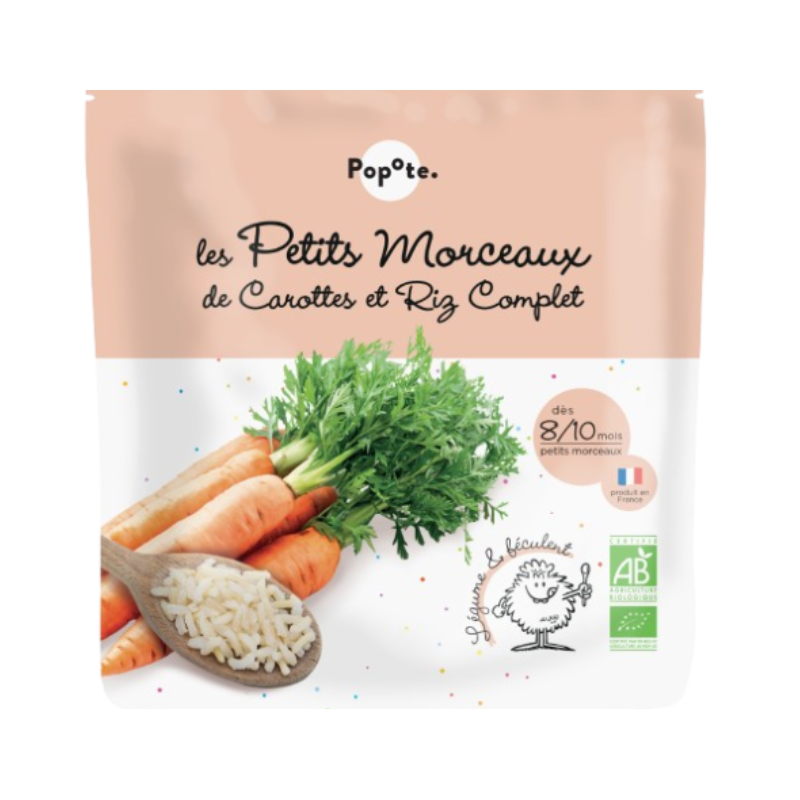 POPOTE LES PETITS MORCEAUX Petits Morceaux Carottes - Riz Complet Dès +8 Mois - 190g