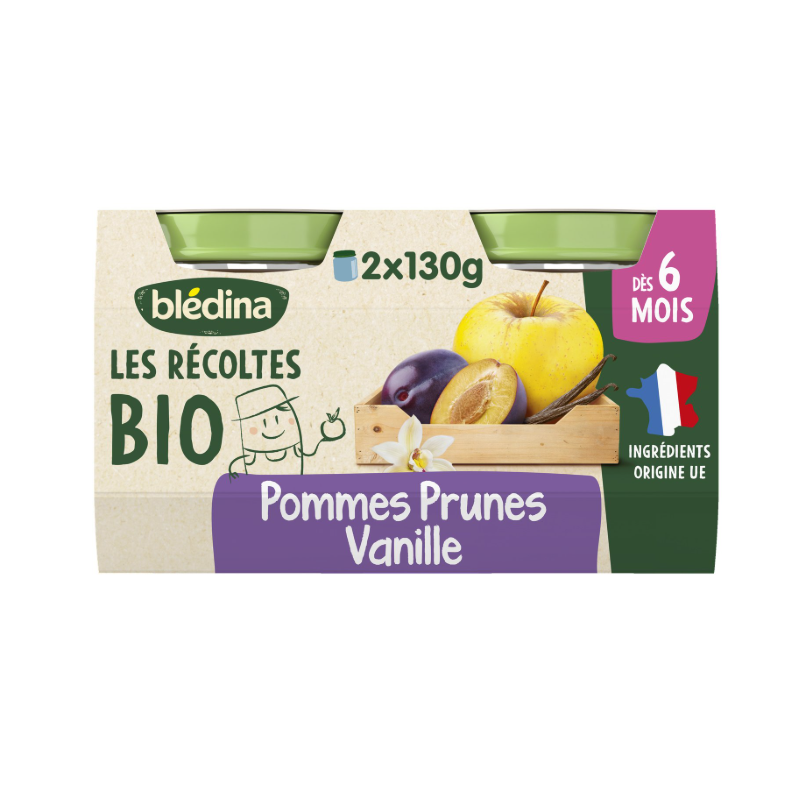 BLEDINA POMMES PRUNES VANILLE 2X130G