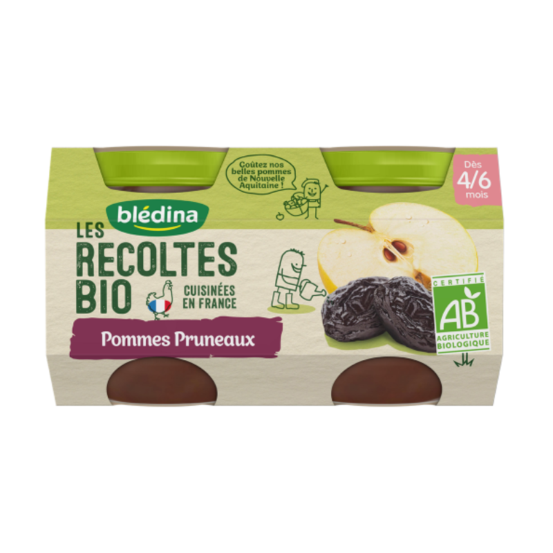 BLEDINA RECOLTES BIO POMM/PRUNEAUX 2X130G
