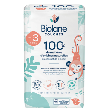 BIOLANE BEBE Couches écologiques Taille 3 - 52 Couches