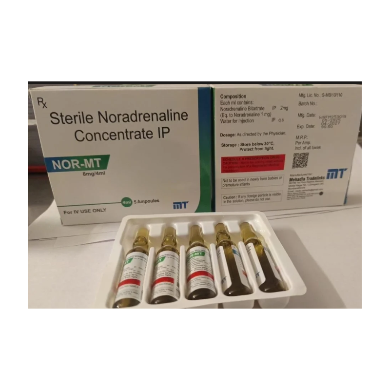 NORADRENALINE TARTRATE 8MG AMP 4ML B/10