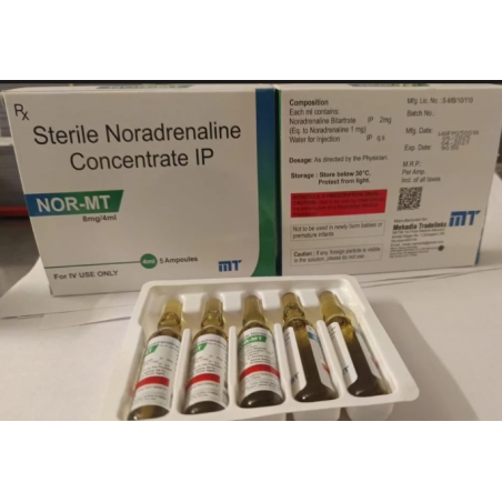 NORADRENALINE TARTRATE 8MG AMP 4ML B/10