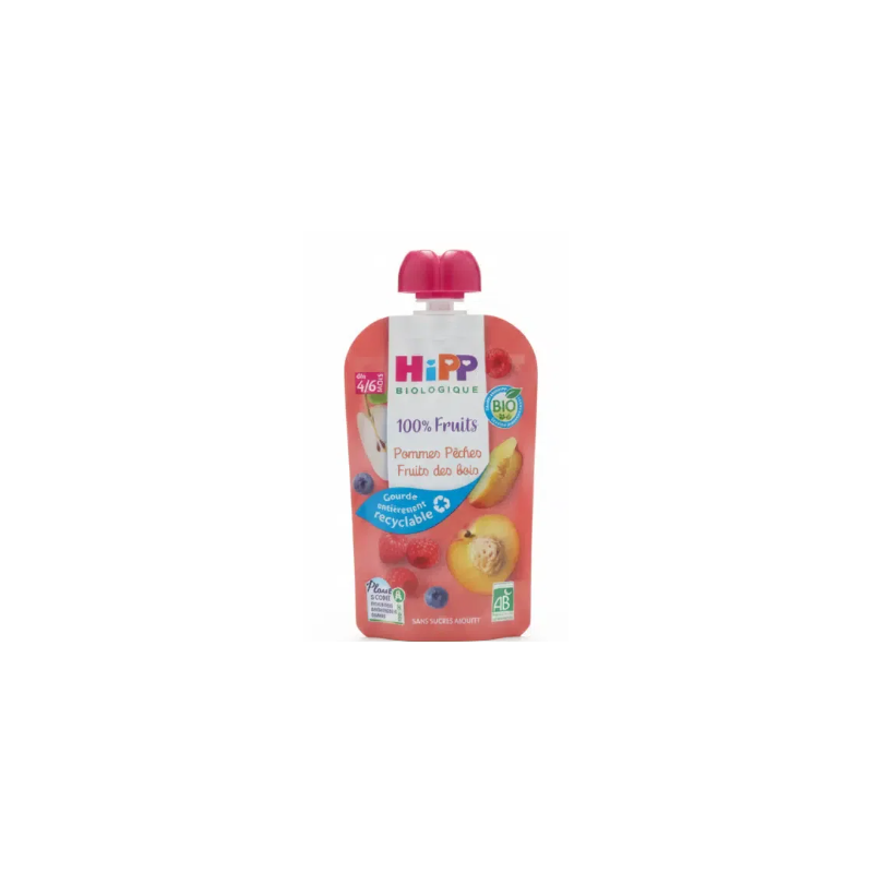 Hipp Bio 100% Fruits Pommes Pêches Fruits des Bois dès 4/6 Mois