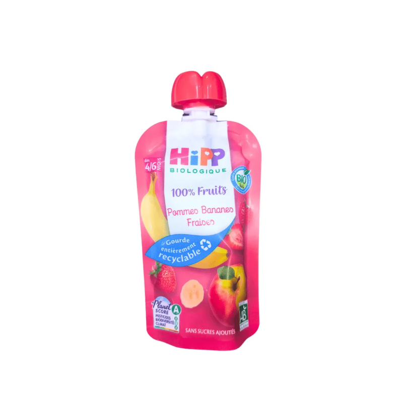 Hipp Bio 100% Fruits Pommes Bananes Fraises dès 4mois