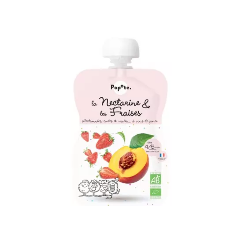 Popote Gourde La Nectarine & Les Fraises Bio Dès 4/6 Mois 120 g