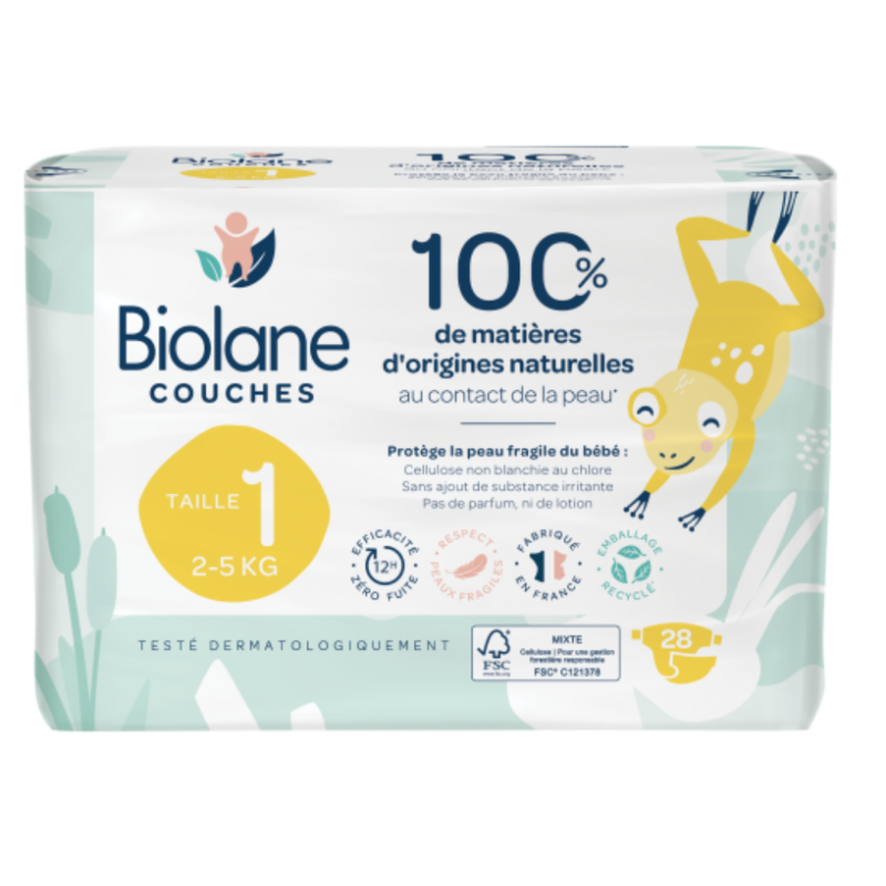 BIOLANE BÉBÉ Couches écologiques Taille 1 - 28 Couches