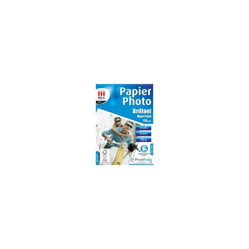 Papier Photo Brillant - A4 170g/m² - 50F Imprimante Jet d'encre