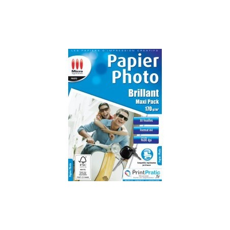 Papier Photo Brillant - A4 170g/m² - 50F Imprimante Jet d'encre