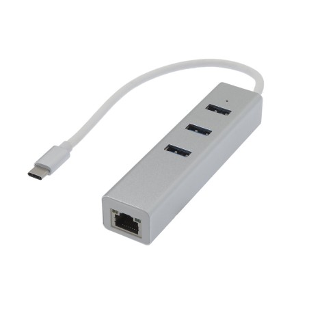 HUB USB 3.0 TYPE-C VERS 3 USB-A+RJ45 GIGABIT MÂLE/FEMELLE METAL GRIS