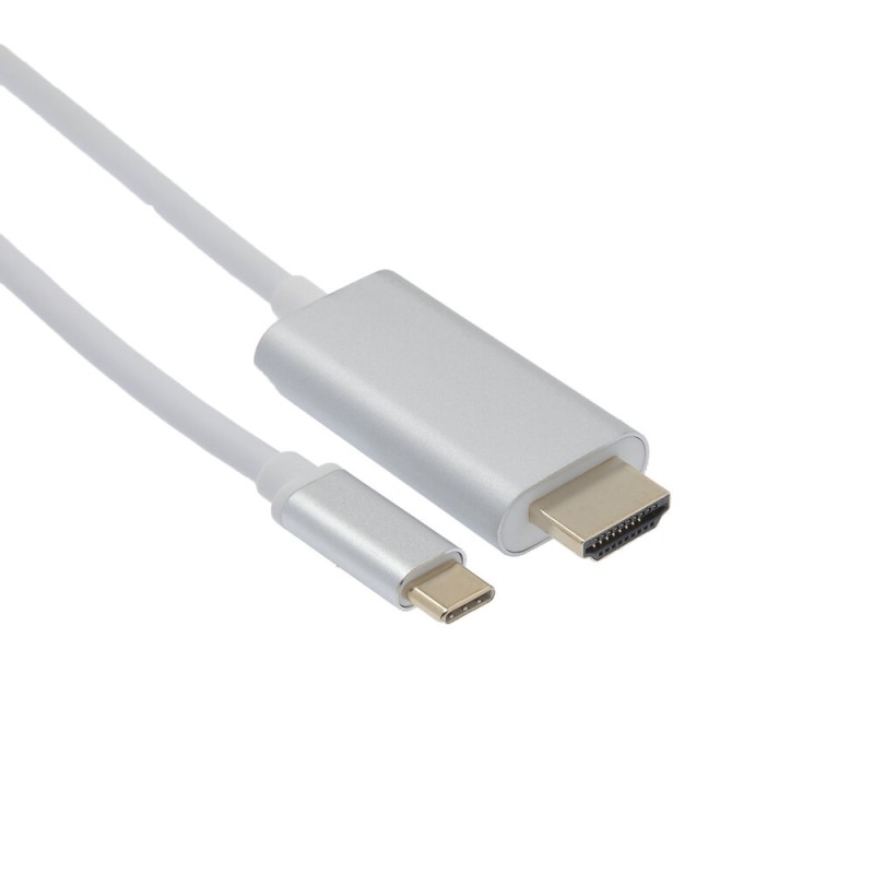 CORDON HDMI 4K/TYPE-C MÂLE/MÂLE BLANC PLUG METAL GRIS 1,8M