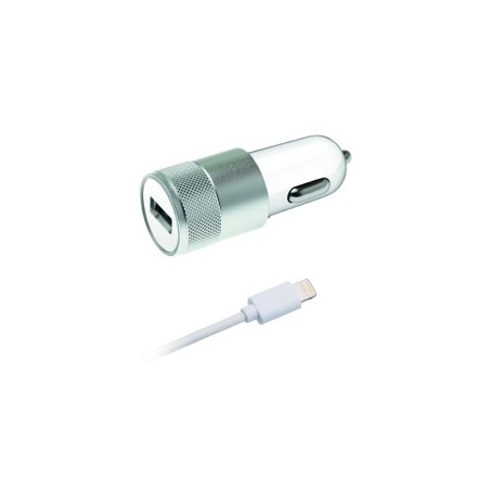 CHARGEUR ALLUME CIGARE 1 USB / 2.1A BLANC + CABLE LIGHTNING MFI 1M BLANC