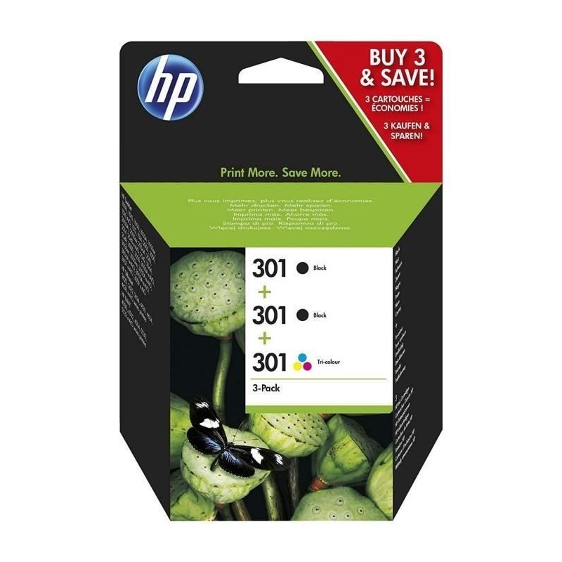 Pack Cartouches d'encre HP 301 Noir + Couleurs