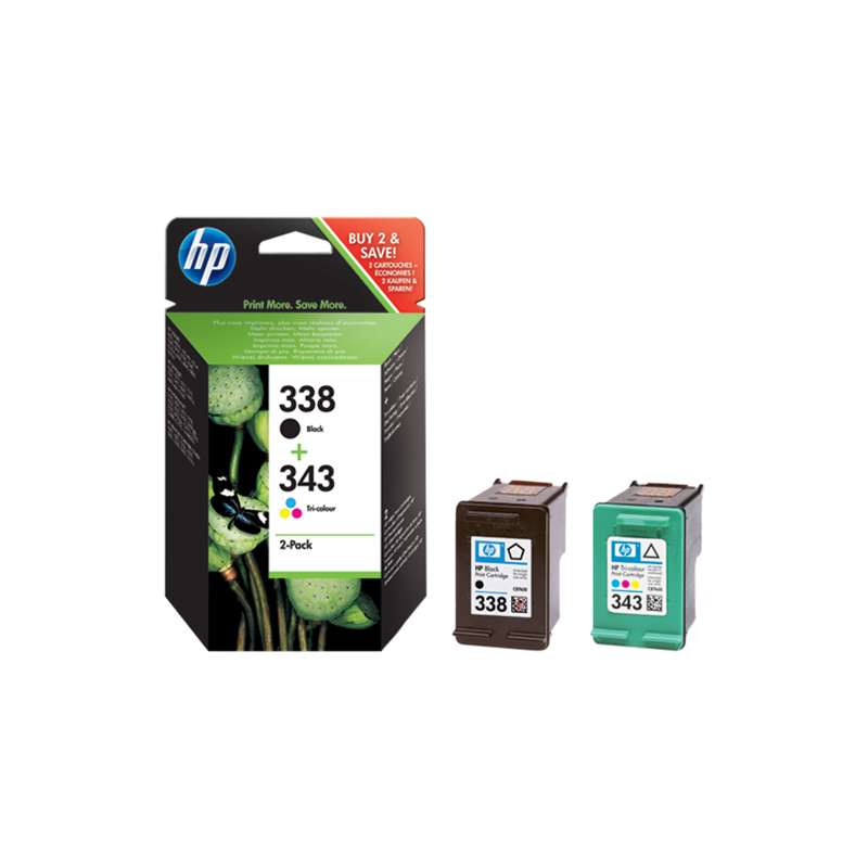 Pack cartouches d'encre HP 338 Noir + 343 Couleurs