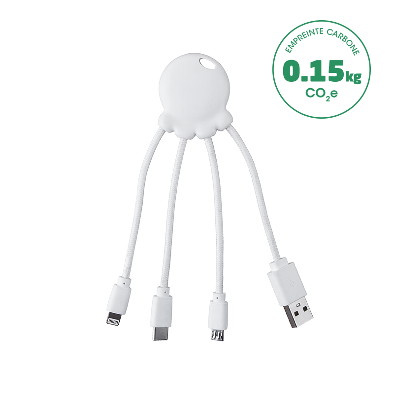 Câble 3 en 1 - USB A - Micro USB / USB C / Lightning - 0,1m - Blanc - Xoopar