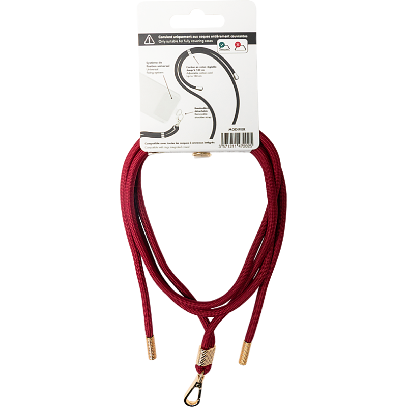 Bandoulière Téléphone Universelle - Cordon Rouge avec Détail Gold - Bigben Connected