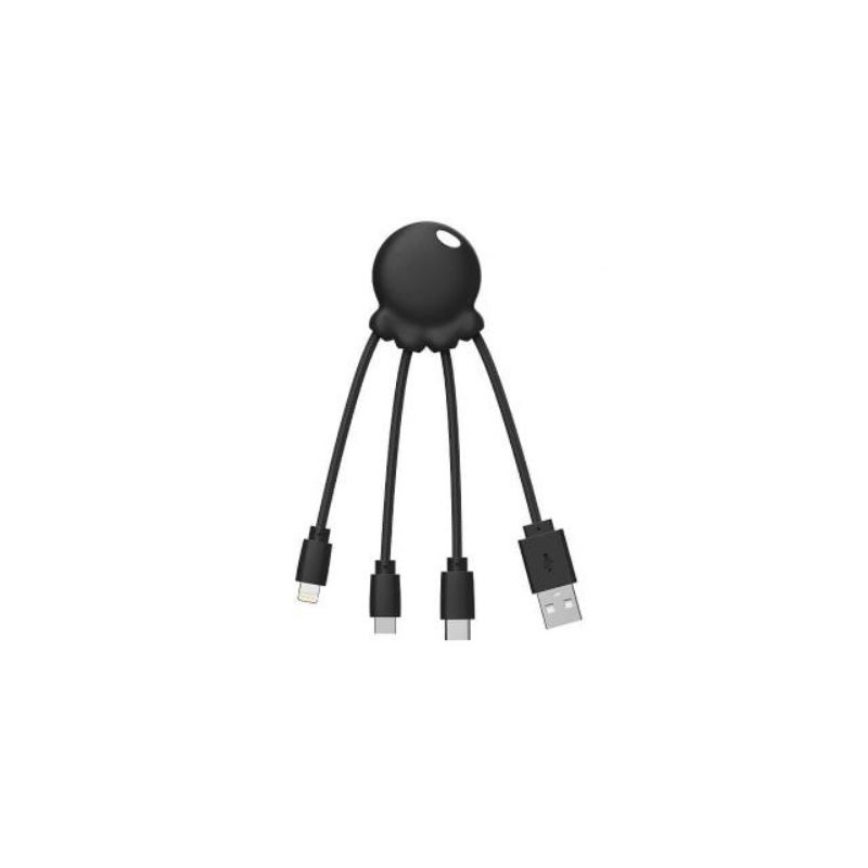 Câble 3 en 1 Octopus USB A/Micro USB, USB C, Lightning - 01m - Noir - XOOPAR