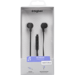 Ecouteurs filaire Bigben câble plat - Jack 3,5mm - micro - Noir