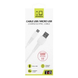 Câble Micro Usb 2m Nylon Blanc TNB
